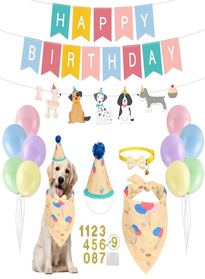 Oitnlaughter Dog Birthday Party Supplies Pastel Dog Birthday Bandana Set with Puppy Bandana Boy Girl Dogs Bday Hat Bow Tie Scarf Banner Balloons Bday Colorful Puppy Party Supplies for Dogs Pets Celebration Outfit - Image 1